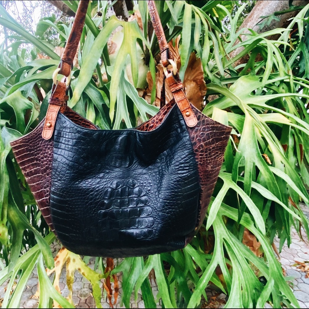 Brahmin Black and Brown Leather Shoulder Hobo Bag